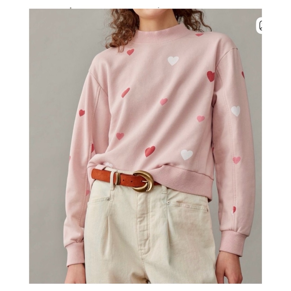NWOT Anthropologie Find Me Now Hearts Sweatshirt in Pink and Red  Size Small